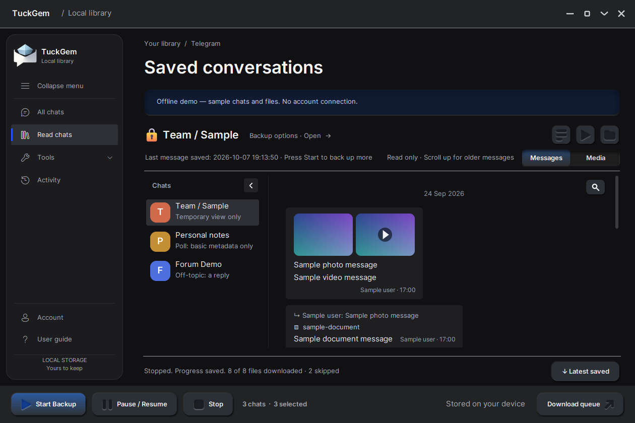 The same protected chat after confirming: its messages, photos and videos shown normally